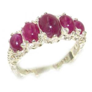 Luxury Ladies Victorian Style Solid Hallmarked Sterling Silver Genuine Cabouchon Ruby Ring