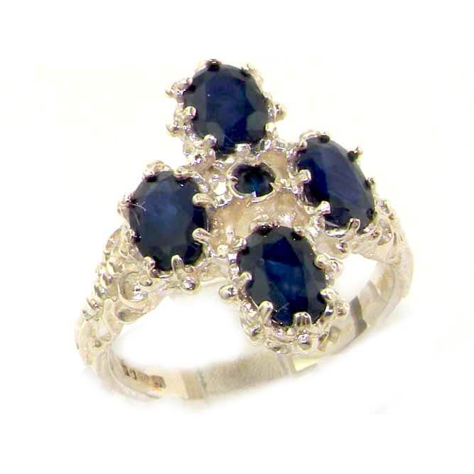 Victorian Design Solid English Sterling Silver Natural Sapphire Ring Victorian Design Solid English Sterling Silver Natural Sapphire Ring