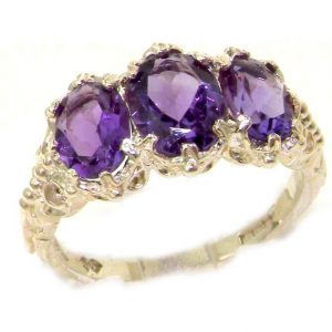 Victorian Design Solid English Sterling Silver Natural 2.6ct Amethyst Ring
