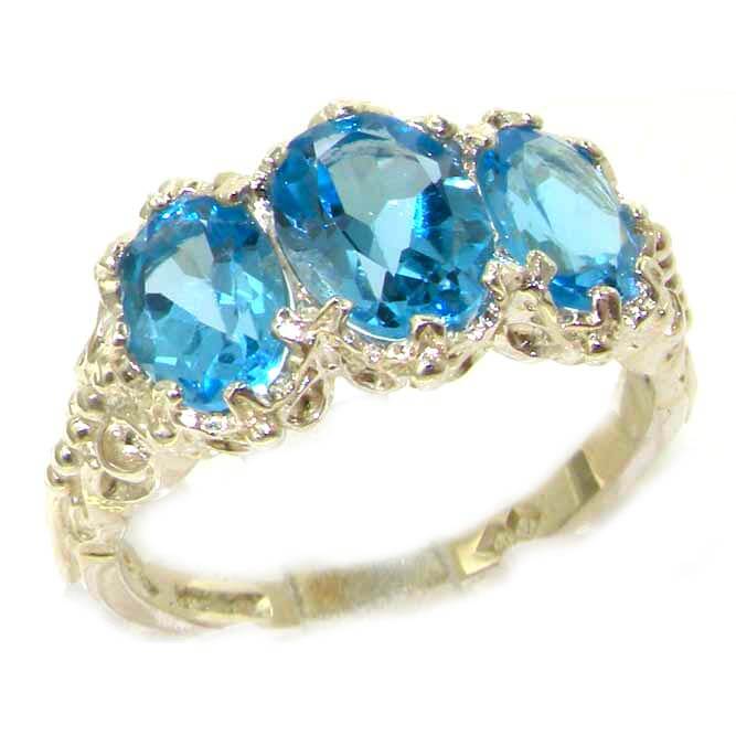 Victorian Design Solid English Sterling Silver Natural 3.4ct Blue Topaz Ladies Ring Victorian Design Solid English Sterling Silver Natural 3.4ct Blue Topaz Ladies Ring