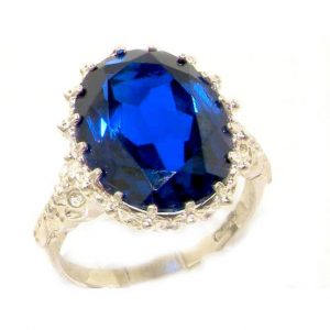 Luxury Solid Sterling Silver Large 16x12mm Oval 11ct Synthetic Blue Sapphire Ring