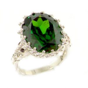 Luxury Solid Sterling Silver Large 16x12mm Oval 12ct Synthetic Emerald Ring