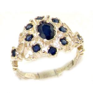 Unusual Solid Sterling Silver Natural Sapphire Ring with English Hallmarks