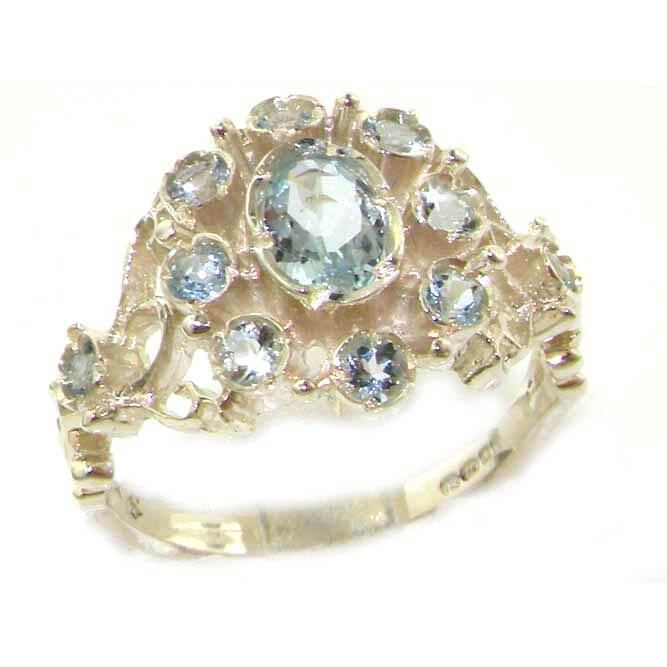 Unusual Solid Sterling Silver Natural Aquamarine Ring with English Hallmarks Unusual Solid Sterling Silver Natural Aquamarine Ring with English Hallmarks