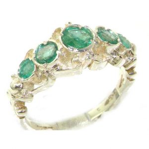 Solid Sterling Silver Genuine Natural Emerald Ring of English Georgian Design