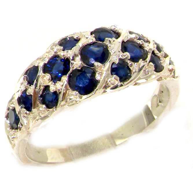 Luxury Ladies Solid Sterling Silver Natural Blue Sapphire Band Ring Luxury Ladies Solid Sterling Silver Natural Blue Sapphire Band Ring
