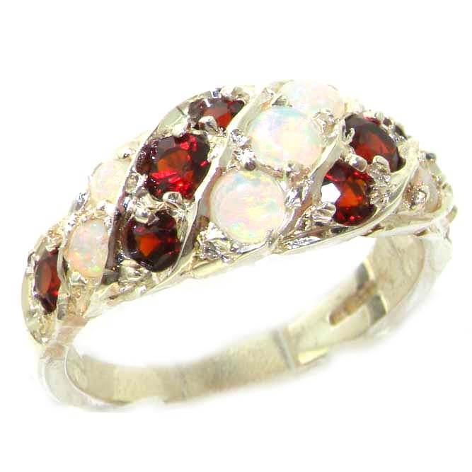 Sterling Silver Fiery Opal & Garnet Band Ring Sterling Silver Fiery Opal & Garnet Band Ring