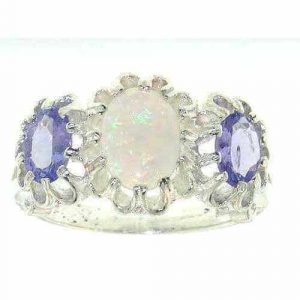 Sterling Silver Fiery Opal & Tanzanite Ring