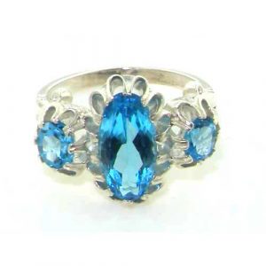 Large Luxury Solid Sterling Silver Natural Vibrant Blue Topaz Victorian Inspired Ring