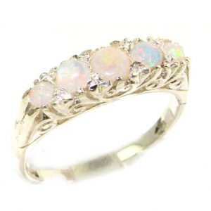 Luxury Solid Sterling Silver Natural Opal Victorian Style Eternity Ring