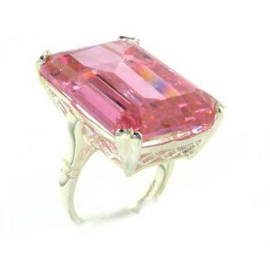 Sterling Silver Large 69ct Octagon Cut Synthetic Pink Sapphire Ring