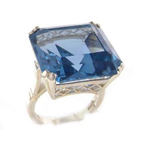 Sterling Silver Large 29ct Octagon Cut Synthetic Aquamarine Ring