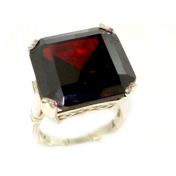 Luxury Solid Sterling Silver Huge Heavy Square Octagon cut Synthetic Garnet Ring
