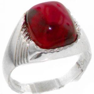 Gents Solid 925 Sterling Silver Cabochon Ruby Mens Mans Signet Ring