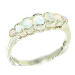 High Quality Solid Sterling Silver Ladies Natural Fiery Opal Contemporary Style Eternity Band Ring