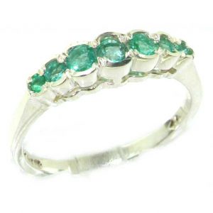 High Quality Solid 9ct White Gold Ladies Natural Emerald Contemporary Style Eternity Band Ring