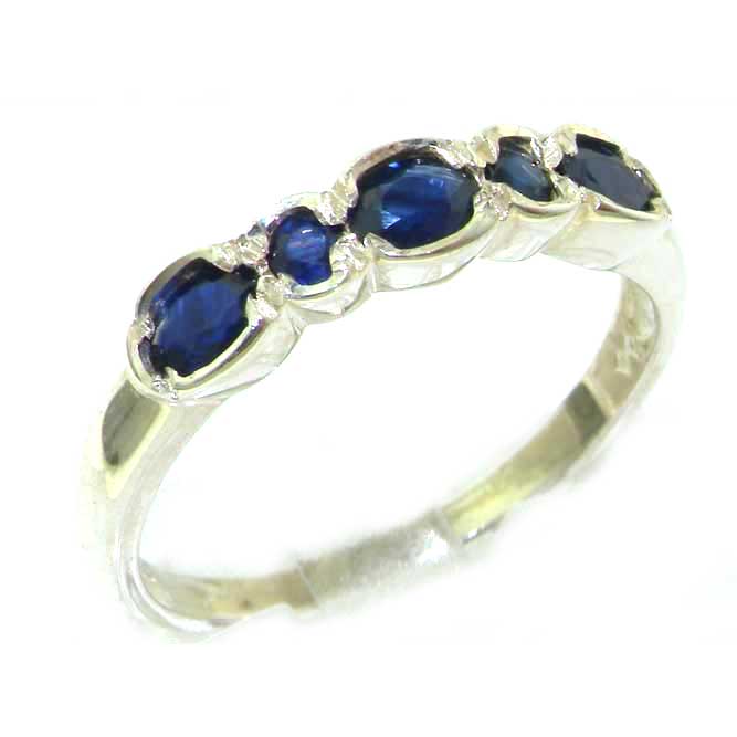 Luxury Solid English Sterling Silver Ladies Natural Deep Blue Sapphire Contemporary Style Eternity Band Ring Luxury Solid English Sterling Silver Ladies Natural Deep Blue Sapphire Contemporary Style Eternity Band Ring