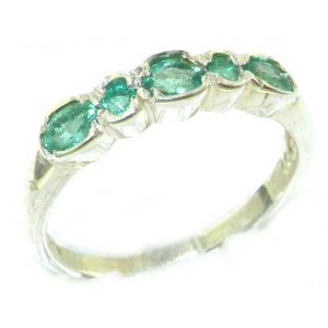 Luxury Solid English Sterling Silver Ladies Natural Emerald Contemporary Style Eternity Band Ring