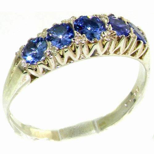 Solid English Sterling Silver Natural Tanzanite Vintage Style Eternity Ring