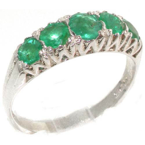 Solid English Sterling Silver Natural Emerald Vintage Style Eternity Ring LBG Jewellers