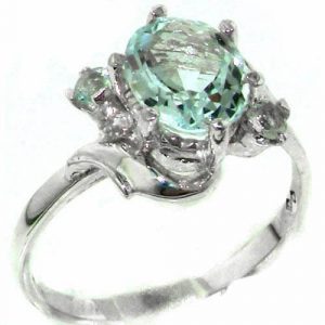 Luxury Solid Sterling Silver Large 9x7mm Natural Aquamarine Ladies Ring