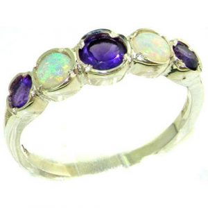 Genuine Solid Sterling Silver Natural Amethyst & Fiery Opal Womens Right Hand Ring
