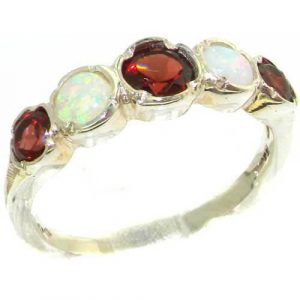 Genuine Solid Sterling Silver Natural Garnet & Fiery Opal Womens High Quality Ring