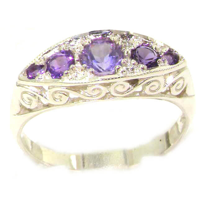 Carved Solid English Sterling Silver Natural Amethyst Ring Carved Solid English Sterling Silver Natural Amethyst Ring