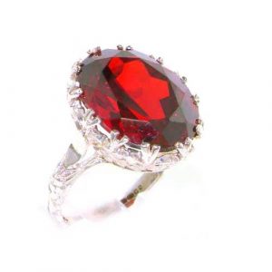 Luxury Solid Sterling Silver Large 16x12mm Oval 12ct Synthetic Garnet Ring