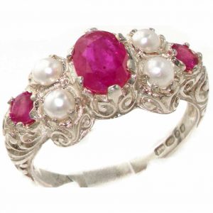 Sterling Silver Ruby & Pearl Ring