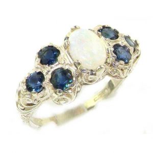 Sterling Silver Fiery Opal & Sapphire Ring