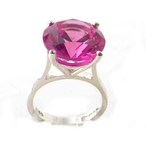 Luxury Sterling Silver Ladies Large & Tall Round Solitaire Synthetic Pink Sapphire Basket Ring