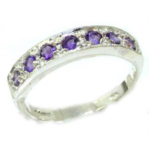 Solid English 9ct White Gold Ladies Natural Amethyst Eternity Band Ring