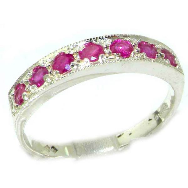 Solid English Sterling Silver Ladies Natural Ruby Eternity Band Ring