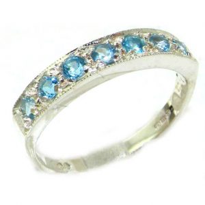 Solid English 9ct White Gold Ladies Natural Blue Topaz Eternity Band Ring