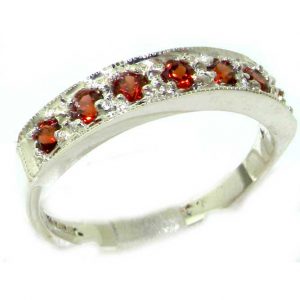 Solid English Sterling Silver Ladies Natural Garnet Eternity Band Ring