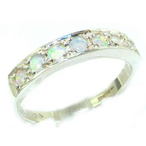 Solid English Sterling Silver Ladies Natural Fiery Opal Eternity Band Ring