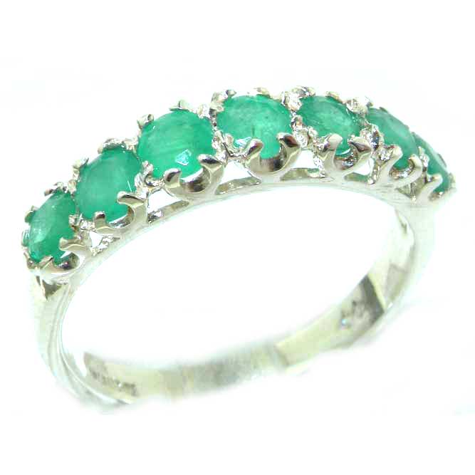 Solid English Sterling Silver Ladies Emerald Vintage Style Eternity Band Ring Solid English Sterling Silver Ladies Emerald Vintage Style Eternity Band Ring