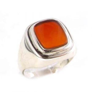 Gents Solid 925 Sterling Silver Natural Carnelian Mens Signet Ring