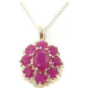 Luxury Ladies Solid White 9ct Gold Natural Ruby Large Cluster Pendant Necklace