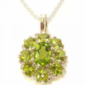 Luxury Ladies Solid 925 Sterling Silver Natural Peridot Large Cluster Pendant Necklace