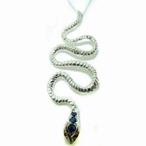 Luxury Ladies Solid White 9ct Gold Natural Sapphire & Ruby Detailed Snake Pendant Necklace