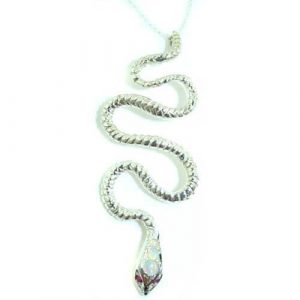 Luxury Ladies Solid 925 Sterling Silver Natural Opal & Ruby Detailed Snake Pendant Necklace