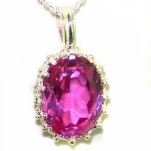 Luxury Ladies Solid 925 Sterling Silver Ornate 16x12mm Synthetic Pink Sapphire Pendant Necklace