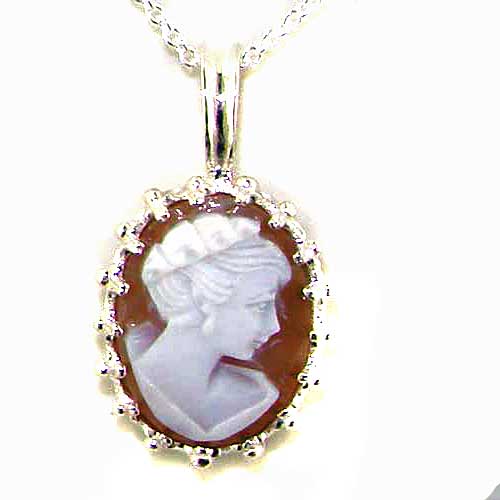 Luxury Ladies Solid 925 Sterling Silver Ornate 16x12mm Cameo Pendant Necklace Luxury Ladies Solid 925 Sterling Silver Ornate 16x12mm Cameo Pendant Necklace