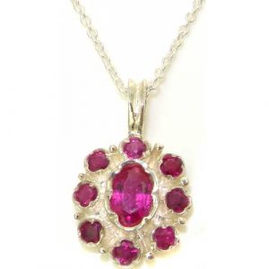 Unusual Luxury Ladies Solid White 9ct Gold Natural Ruby Pendant Necklace