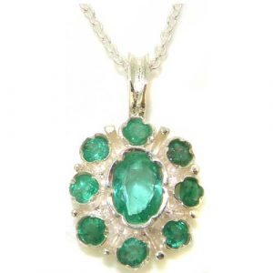 Unusual Luxury Ladies Solid 925 Sterling Silver Natural Emerald Pendant Necklace