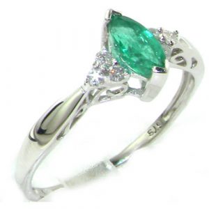 9ct White Gold Marquise Emerald & Diamond Ring