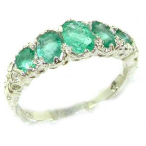 9ct White Gold Emerald 5 Stone Ring