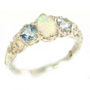 9ct White Gold Opal & Aquamarine Ring